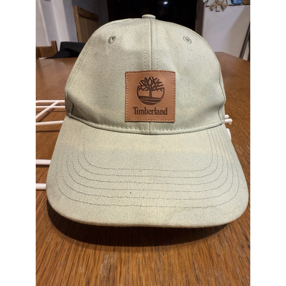 Timberland Snapback Hat Green Cotton Cap Leather Patch Logo‎ Adjustable Unisex